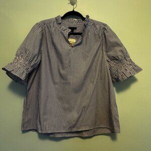 J.Crew Puff-Sleeve Cotton Poplin Stripe Top – Size L - 0144